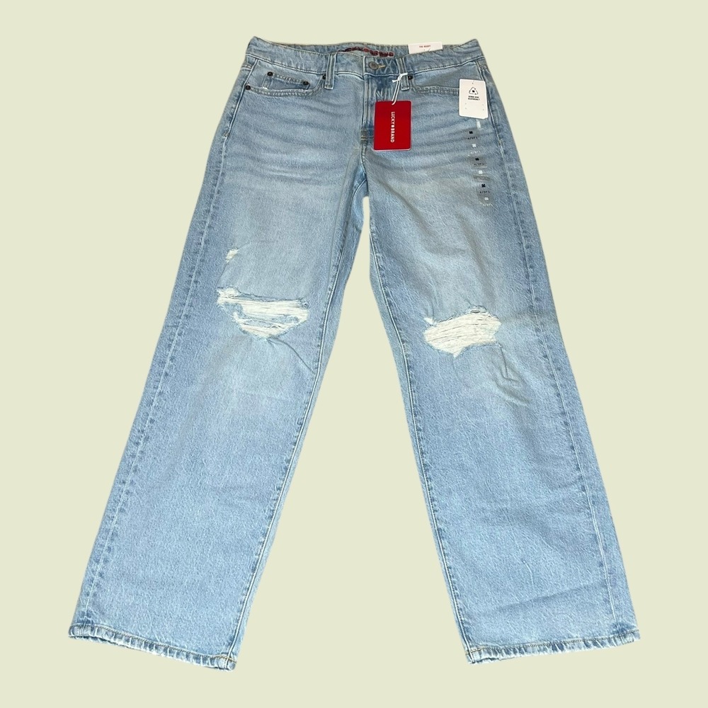 NEW Lucky Brand The Baggy Distressed Wide Leg Comfort Stretch Jeans Womens 4/27L - Picture 2 of 13